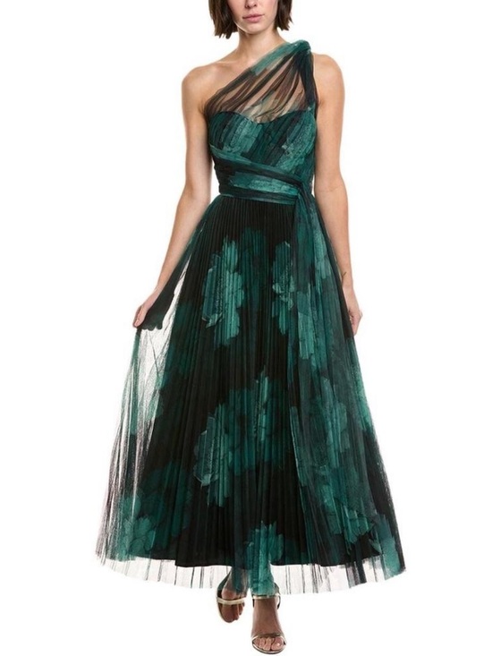 Hutch Dresses & Skirts - Hutch One-Shoulder Emerald Green Floral Tulle Gown